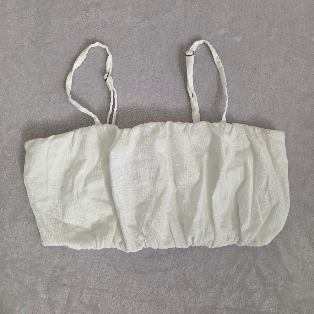 Wild Fable White Textured Ruched Crop Top Cami Medium